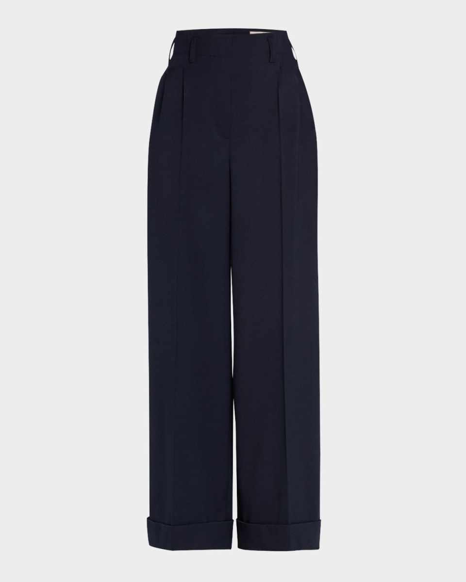 Wool-Blend Wide-Leg Cuffed Pants